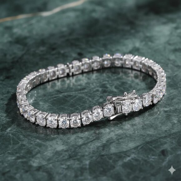 Diamond Tennis Bracelet, Exquisite Tennis Chain Inlaid with Synthetic Zirconia - Picture 1 of 7